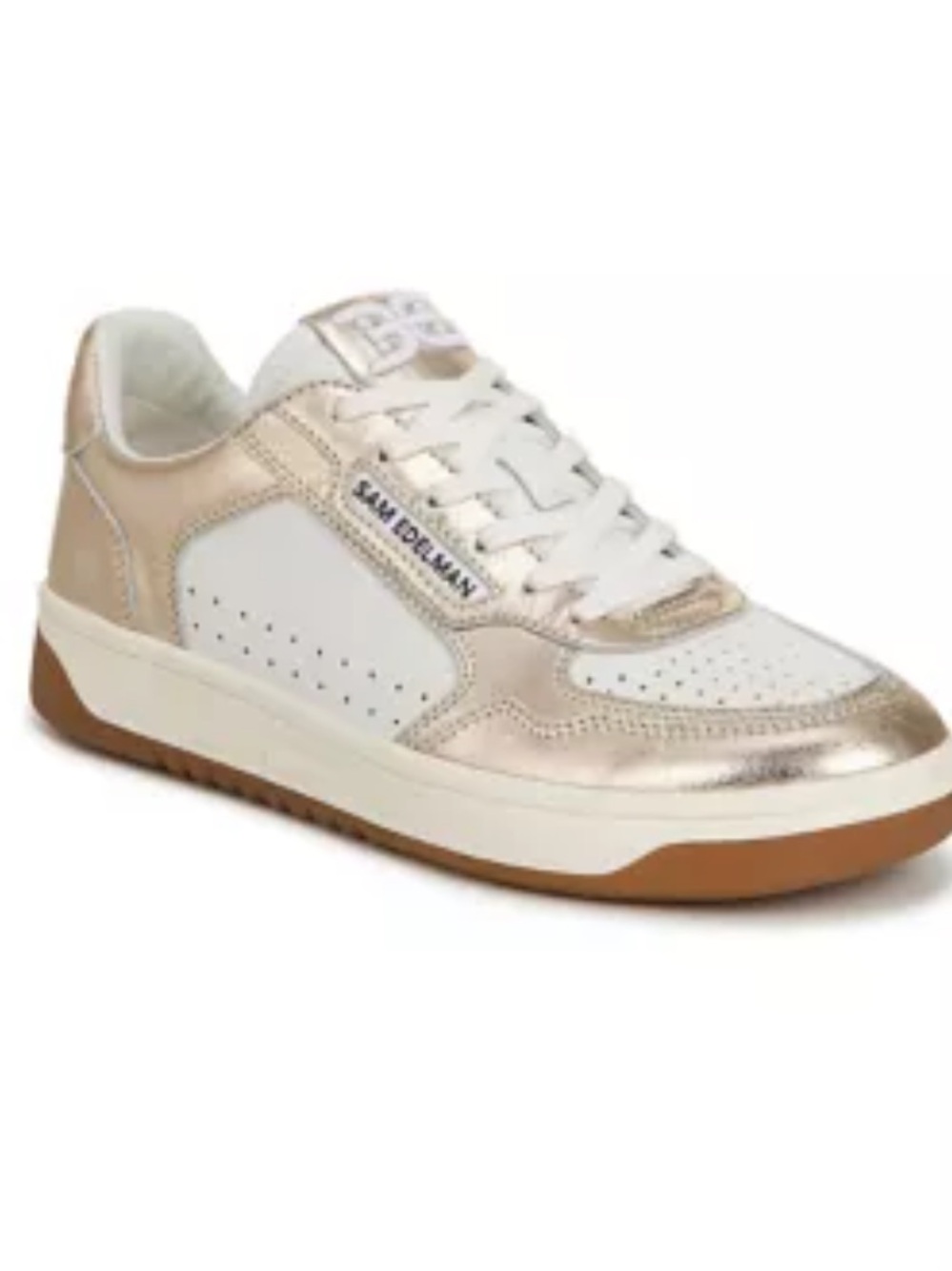Sam Edelman Harper Metallic Rose Gold and White Leather Sneakers